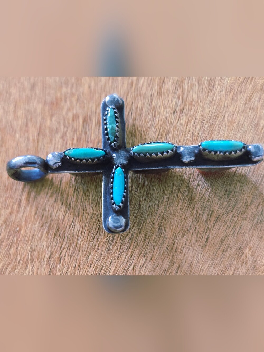 Vintage Zuni Double Sided Cross Pendant Turquoise And Coral Set In Sterling - Picture 2 of 9